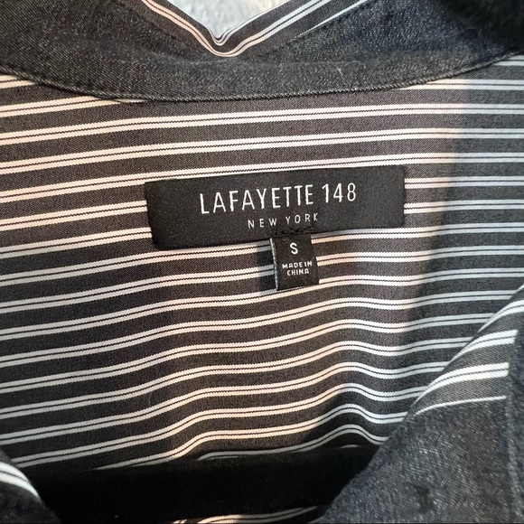 Lafayette 148 black white cotton spandex button up size small - Picture 2 of 6